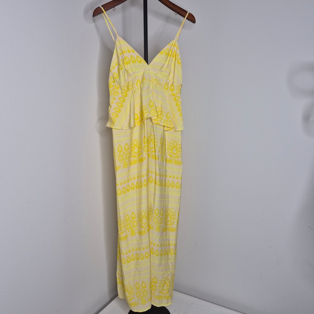 Future Collective Jenny K Lopez Yellow Block Print Peplum Maxi Dress Size 8